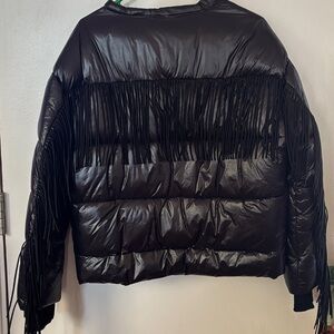 Black Fringe Puffer Jacket